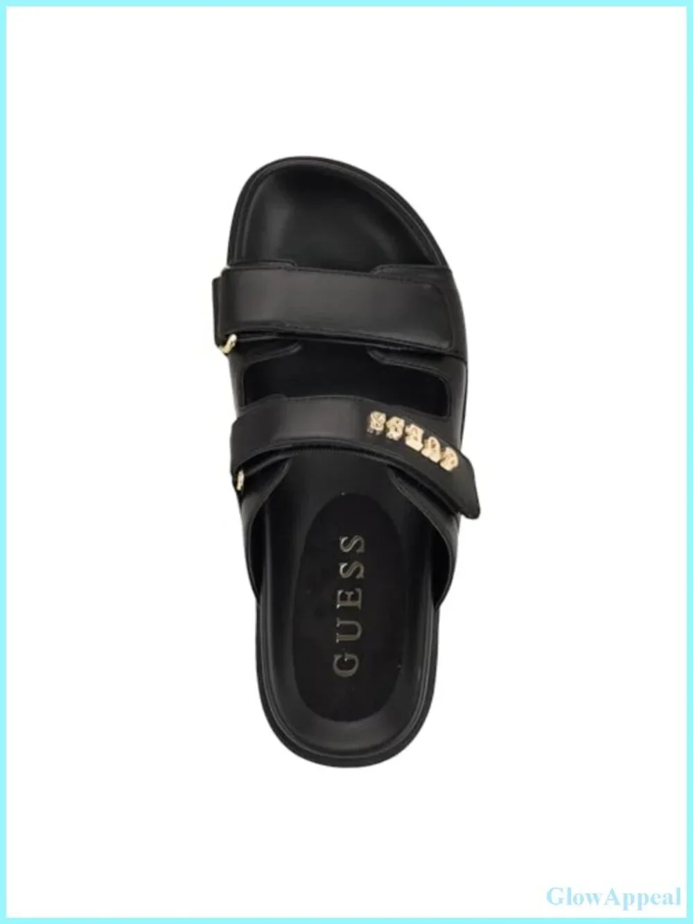 Faux Leather Slide Sandals with Dual Hook-and-Loop Straps and Cushioned Footbed